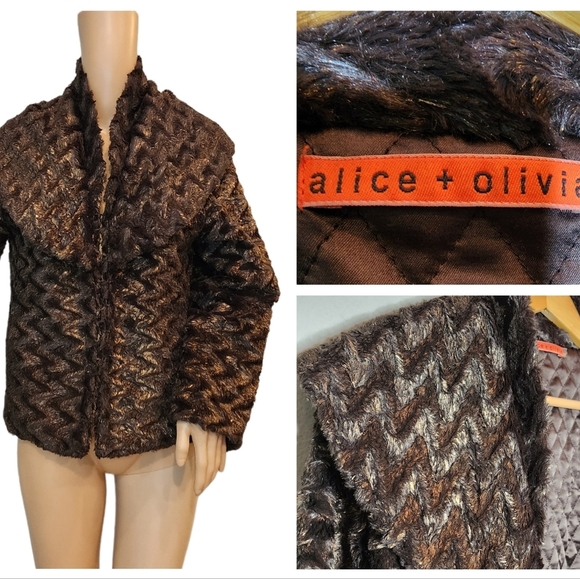 Alice + Olivia Masha Metallic Faux Fur Shawl Collar Jacket - Picture 6 of 17